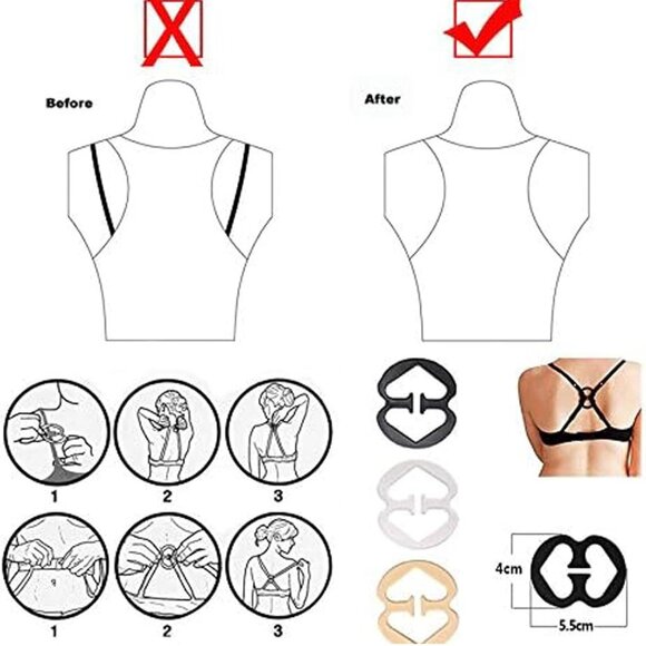 Womens Racerback Bra Strap Clips Multipack Nude Black 12 PCS Medium (SKU: 202MI) - Picture 3 of 9